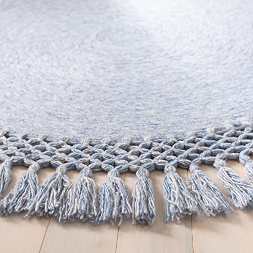SAFAVIEH Sahara Collection 5' Round Blue Denim SAH490L Handmade Boho Tassel Area Rug - color: Blue Denim, size: 5' (Round)