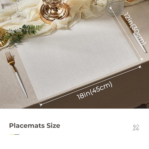 Leetaltree Woven Vinyl Placemats Set of 12, White Sequin | Waterproof & Washable Dining Table Mats for Wedding, Anniversary, Daily Use, Hand-Cut, Easy to Clean - color: 00- White Sequin, size: Set of 12