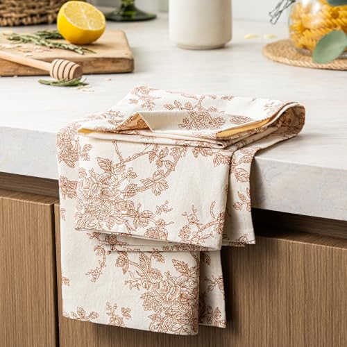 Multi-Purpose French Pastoral Tea Towels Set of 2, Terracota | 100% Organic Cotton Flour Sack Kitchen Towels, 18x25in Absorbent Dish Cloths, Farmhouse Napkins, Decorative Hand Towels Set - color: Terracota