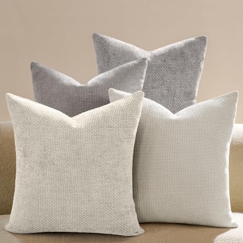 Couch Throw Pillow Covers 20x20 Inch Pack of 4 Neutral Sliver Gray Soft Decorative Chenille Pillow Covers Farmhouse Boho Cushion Covers for Home Decor Sofa Bedroom Living Room - color: Neutral Sliver Gray, size: 20" x 20" (Pack of 4)
