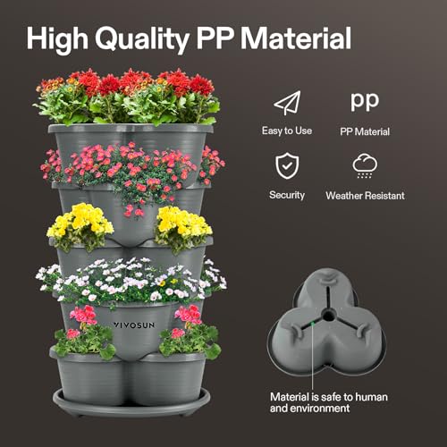 VIVOSUN 2-Pack 5 Tier Vertical Gardening Stackable Planter for Strawberries | Planter for Flowers, Herbs, Vegetables, Grey - size: 2-Pack-Grey