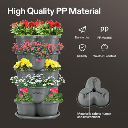 VIVOSUN 2-Pack 5 Tier Vertical Gardening Stackable Planter for Strawberries | Planter for Flowers, Herbs, Vegetables, Grey - size: 2-Pack-Grey