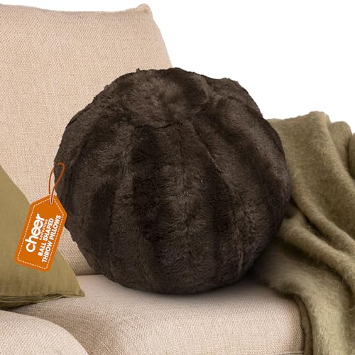 Cheer Collection Ultra Soft Faux Fur Round Pillow - Decorative and Fun Throw Pillows for Couch, Bed & Living Room - Funky Sphere Pillow for Kids & Adults - Aesthetic Pillows for Accents -Chocolate - color: Chocolate