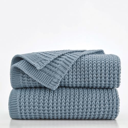 Douceur Dusty Blue Fisherman's Rib Cable Knit Throw Blanket 50"x60" | Blanket for Couch, Soft Chunky Cable Knit Blanket, Classic Fisherman's Rib Stitch Throw for Living Room - color: Brioche-dusty Blue, size: 50"X60"