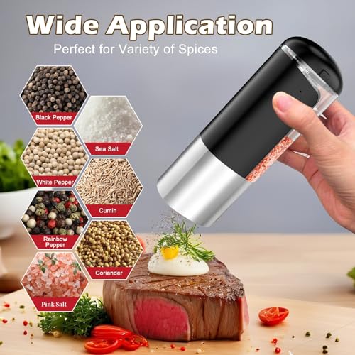 Rechargeable Salt Mill Pepper Grinder: Electric Salt and Pepper Mill Set Automatic Salt Grinder Adjustable Pepper Mills Refillable Salt Pepper Grinders Large Capacity Automatic Salt Shaker - color: Black Grey