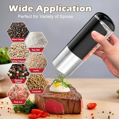 Rechargeable Salt Mill Pepper Grinder: Electric Salt and Pepper Mill Set Automatic Salt Grinder Adjustable Pepper Mills Refillable Salt Pepper Grinders Large Capacity Automatic Salt Shaker - color: Black Grey