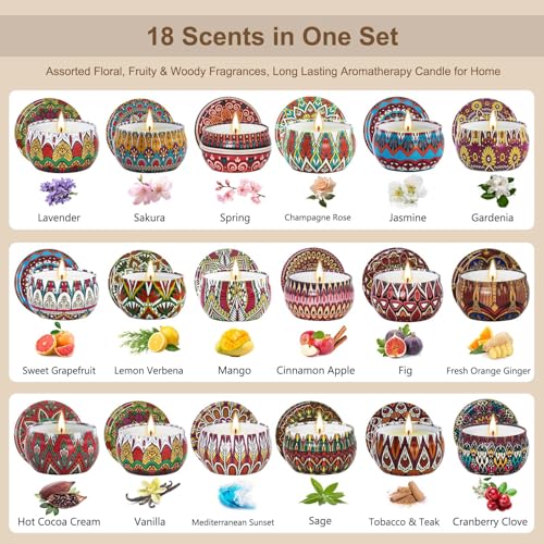 Scented Candles Gift Set, 18 Pack Soy Wax Aromatherapy Candles | 18 Fragrances, 360-Hour Total Burn Time, Travel Tin with Gift Box, Home Relaxation, Gifts Set for Women - color: Candles Set - 18 Pack
