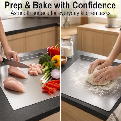 Stainless Steel Cutting Board with Counter Lip,Metal Pastry Board Kitchen | Non-Slip Kitchen Chopping Board, Dishwasher Safe, for Meat Vegetables Fruits Bread Baking 15.74x20.47Inch - size: 0.1"L x 0.1"W