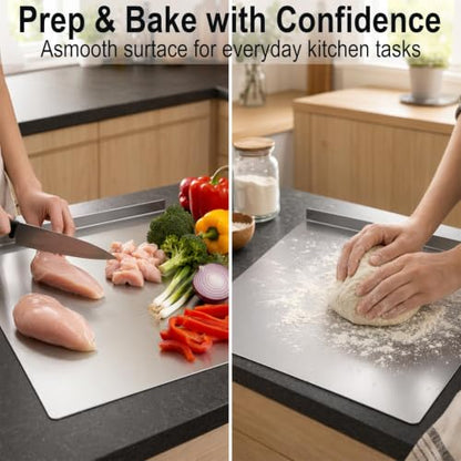 Stainless Steel Cutting Board with Counter Lip,Metal Pastry Board Kitchen | Non-Slip Kitchen Chopping Board, Dishwasher Safe, for Meat Vegetables Fruits Bread Baking 15.74x20.47Inch - size: 0.1"L x 0.1"W
