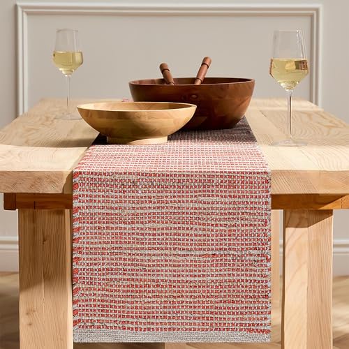 Boho Jute Table Runner for Dining Tables, Rustic Orange Table Runner Farmhouse Style , Cotton and Jute Neutral Colorful Indoor Kitchen Decor, 13 X 108 Inch, - Natural- Orange - color: Natural - Orange, size: 13 x 108 Inch