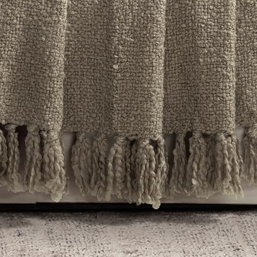 Lush Decor Tulum Boucle Textured Woven Fringed Throw Blanket Single 50" W x 60" L Neutral - Soft Cozy Blanket for Bed, Couch Or Chair - Modern Boho Home Decor