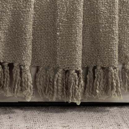 Lush Decor Tulum Boucle Textured Woven Fringed Throw Blanket Single 50" W x 60" L Neutral - Soft Cozy Blanket for Bed, Couch Or Chair - Modern Boho Home Decor