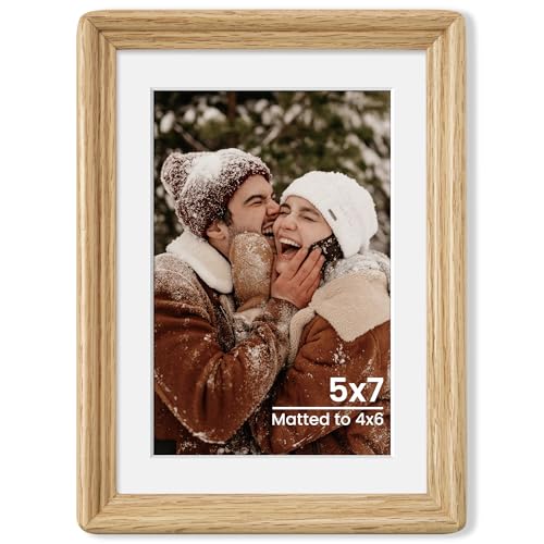 5x7 Natural Solid Oak Wood Picture Frame with 4x6 Mat, Premium Rustic Wooden Photo Frames with Plexiglass, Poster Photo Frame Suitable for Gallery Wall Mount or Tabletop Display, Natural - color: Natural, size: 5x7-1P