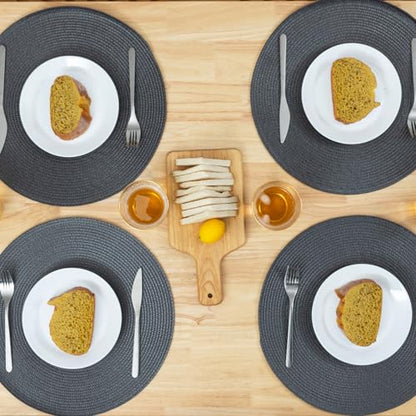 Winknowl Round Braided Placemats Set of 4 Washable Woven Heat Resistant Table Mats for Kitchen Dining Tables 15 inch Round Place Mats (Dark Gray,4pcs) - color: Dark Gray, size: 4pcs
