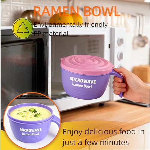 Layron Ramen Cooker Bowl - 45 oz Microwaveable Noodle Bowl Ramen in few Minutes- BPA Free and Dishwasher Safe Set with Chopsticks Perfect for Dorm, Small Kitchen, or Officee (purple) - color: Purple