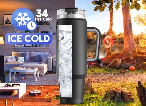 Meoky 40 oz Tumbler with Handle and Straw, Insulated Tumbler with Lid and Straw, Stainless Steel Travel Mug, Keeps Cold for 34 Hours, 100% Leak Proof, Fits in Car Cup Holder (Night) - color: Night, size: 40 Ounces