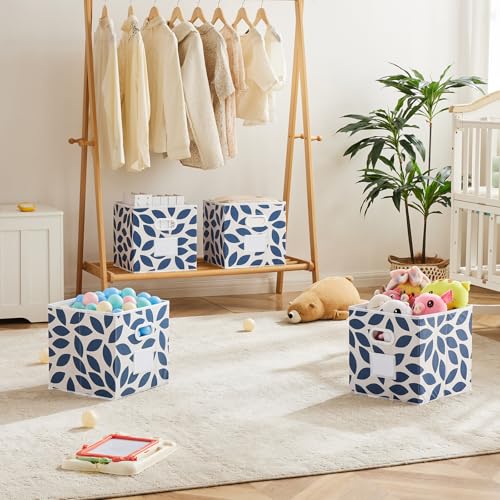 MAX Houser Set of 6 Foldable Fabric Storage Bins with Dual Plastic Handles, Closet Bedroom Drawer Organizer, Blue - color: 26 azure