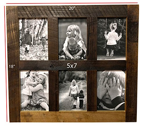 Rustic Wooden Collage Picture Frame, Wood Multi Photo Holder for Wall, Horizontal and Vertical Display, Reclaimed Barnwood, 6 Openings each 5x7 - size: 6 Openings