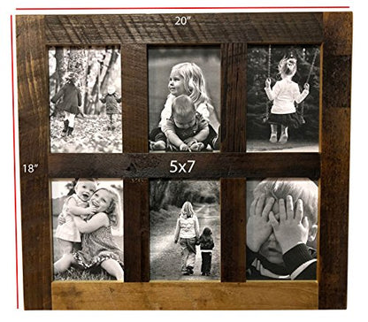 Rustic Wooden Collage Picture Frame, Wood Multi Photo Holder for Wall, Horizontal and Vertical Display, Reclaimed Barnwood, 6 Openings each 5x7 - size: 6 Openings