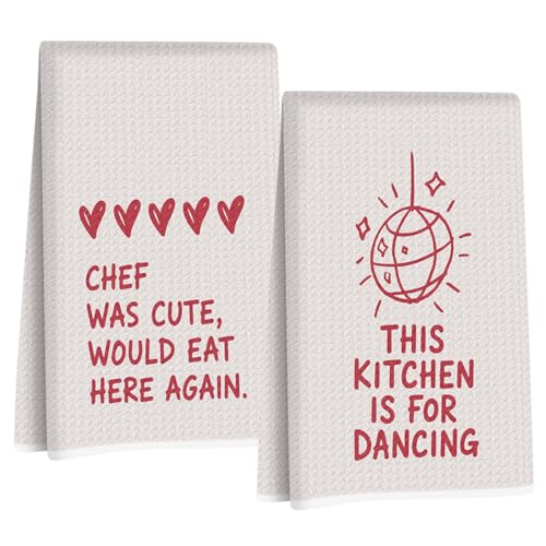 Jztco 2 Pcs Funny Chef Gifts Kitchen Towels, Hostess Gifts for Women Mom | Cute Hostess Gift Absorbent Reuse Hand Tea Dish Towel, Chef Waffle Dish Towels for Kitchen Home Decor 24x14 Inch - color: Multi 1528