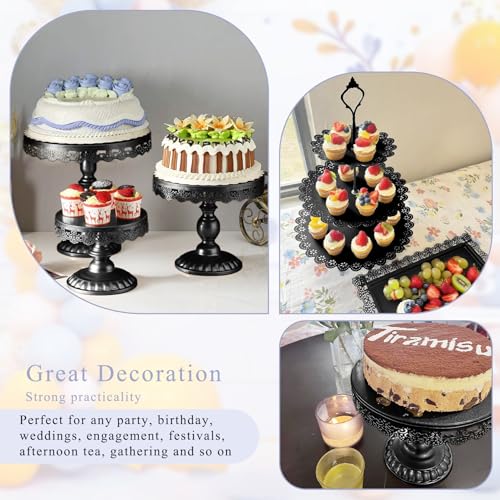 Set of 9 Cake Stands Metal Cupcake Stand Set Multiple Styles Candy Fruit Display Tower Dessert Plate Cake Serving Tray for Birthday Party Wedding Anniversary Baby Shower Engagement (Black) - color: Black