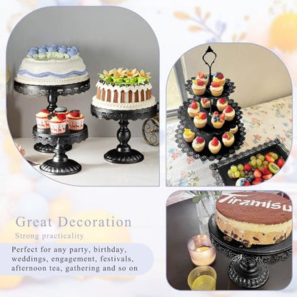 Set of 9 Cake Stands Metal Cupcake Stand Set Multiple Styles Candy Fruit Display Tower Dessert Plate Cake Serving Tray for Birthday Party Wedding Anniversary Baby Shower Engagement (Black) - color: Black