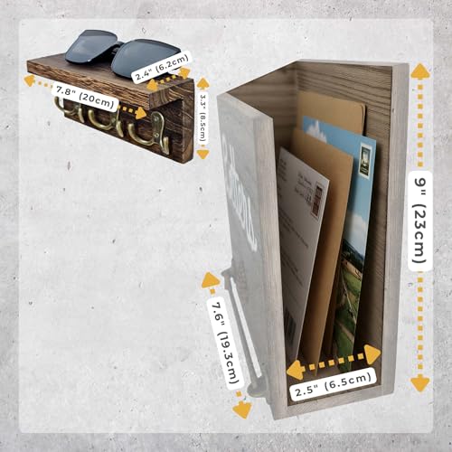 eBun Narrow Wood Mail Holder 2-Pack with 12 Key Hooks | Wall Mount, No-Drill Magnetic, Vertical Mail & Bills Slot, Entryway Decor - color: 2-Pack Mail & Bills