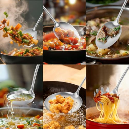 Izurok 18/10 Stainless Steel Kitchen Utensils Set,10 Piece Cooking Utensils With Wood Handle,Heat Resistant Kitchen Tool Set With Spatula,Spoon,Ladle,Skimmer,Slotted Turners,Pasta,Turner,Ladl,Fork - color: SILVER-10 Pieces, size: Small