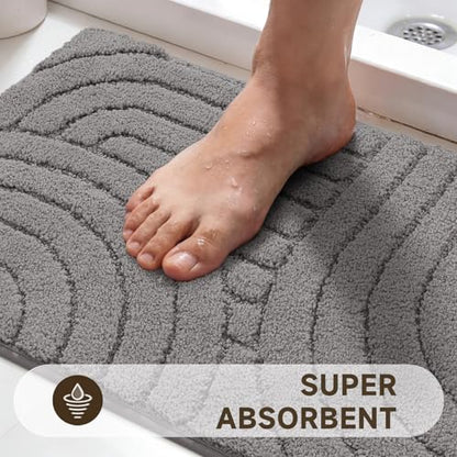 Pauwer Bathroom Rugs Sets 5 Piece, Absorbent Non Slip Bath Mat Set, Grey | Machine Washable, Microfiber Plush, Quick Dry Runner, U Shaped Contour Toilet Rugs, Shower Mats and Toilet Lid Cover - color: Grey