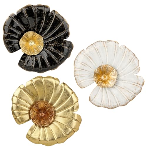 11.8" Metal Wall Decor Art, 3 Pcs White Gold and Black Wall Accent Art Decor Wall Sculptures, Rustic Wall Hanging Decorations for Home Bathroom Office Dining Room Bedroom Living Room Blue Kitchen Wall Decor - color: White, Gold and Black