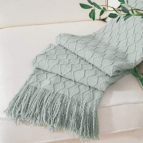 BATTILO HOME Sage Green Throw Blanket for Couch, Light Blue Knit Throw Blanket, Decorative Textured Sage Throw for Home Decor, 50"x60" - color: Light Blue