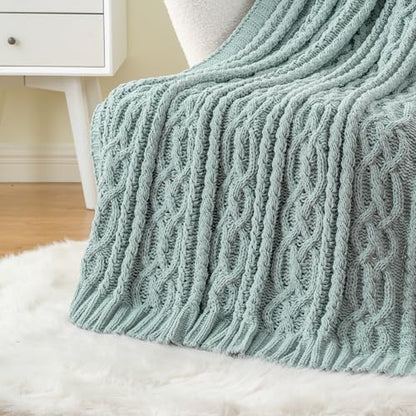 Battilo Sage Green Throw Blanket for Couch, 51"x67", Textured Knit Blanket - color: Sage Green