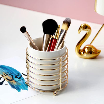 Spoon holder for Kitchen Countertop, Cutlery Flatware Caddy with Round Metal Bracket, Sturdy and Durable - color: White Gold, size: S