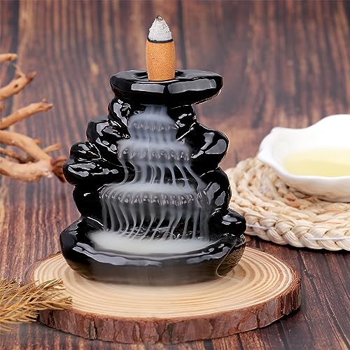 Waterfall Backflow Incense Burner Ceramic Incense Holder Incense Waterfall Fountain Incense Cone Holder, Yoga Meditation Home Decor Office Gifts(Stone) - color: Stone Backflow Incense Burner