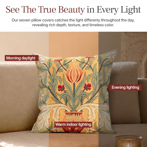 William Morris The Tulip Tapestry Throw Pillow Cover 18 x 18 in - color: Red Tulip