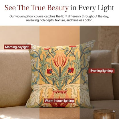 William Morris The Tulip Tapestry Throw Pillow Cover 18 x 18 in - color: Red Tulip