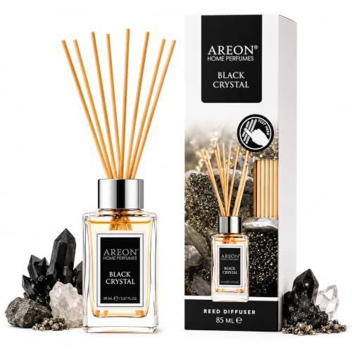 Areon Black Crystal Home Luxury Perfume Reed Diffuser,10 Rattan Reeds,85ml | Luxury Reed Diffuser Suitable for Bedrooms, Living Rooms, Bathrooms, Offices, Entryways, and Other Indoor Spaces. - color: Black Crystal, size: 85ml
