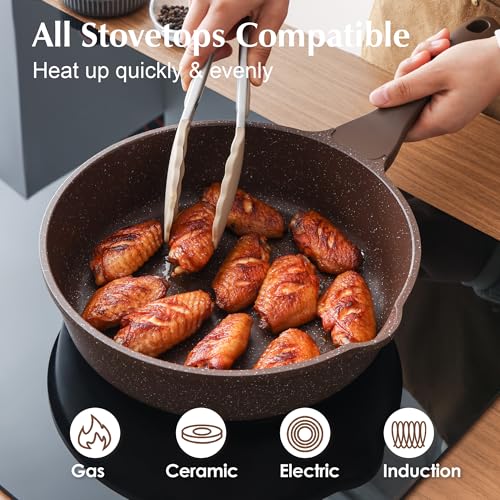 SENSARTE Nonstick Cookware Set 13-Piece, Healthy Pots and Pans Set Kitchen Cooking Set with Stay-Cool Handles, Silicone Utensils and Pot Protectors, PFOA Free - color: Toffee Brown