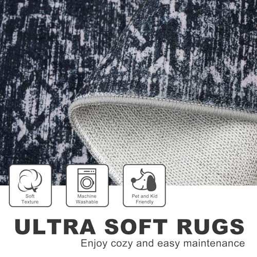KILOCOCO Washable Runner Rug 2x6 ft Hallway Runners, Blue-Black | Non Slip Runner Rug, Printed Kitchen Runner Rug, Low-Pile Entryway Runners, Soft Geometric Rugs for Bedroom Hall Living Room - color: Black/Navy/White, size: 2' x 6' (Runner)