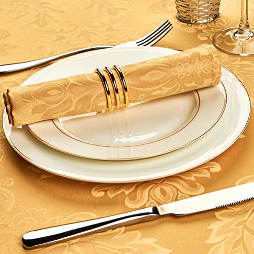 Gold Jacquard 17x17 Square Polyester Cloth Napkins Set of 8 | Waterproof, Stain Resistant, Shrink Proof, Washable, fabric, Outdoor, Dining, Wedding, Kitchen, Party, Banquet, Reusable - color: Gold