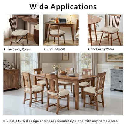ELFJOY Dining Chair Cushions Set of 2 Non Slip 18"X18"X3" Beige | Thick,Textured Fabric, with Ties, Tufted, Large, for Kitchen, Dining Room, Indoor, Bedroom, Living Room, Office, Comfortable - color: Beige