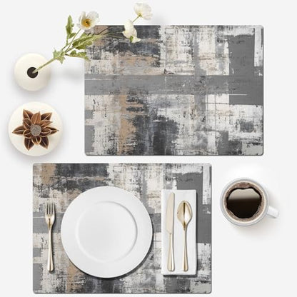 Mcalk Grey Table Runner and Placemats Set of 6, Abstract Black Placemats, Modern Cloth Place Mats Indoor for Kitchen,Washable Linen Material for Dining Table - color: 01grey1
