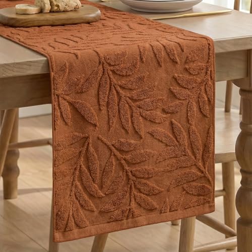 Artoid Mode Caramel Soft 3D Jacquard Leaves 100% Cotton Spring Table Runner, Holiday Kitchen Dining Table Decoration for Home Party Decor 13x72 Inch - color: Caramel