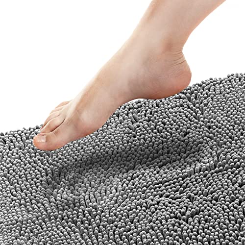 Bathroom Rugs, Extra-Thick Memory Foam Bath Mat, Ultra-Soft Chenille Microfiber, Highly Absorbent, Machine Washable, Shaggy Bath Mats for Bathroom, Non-Slip (27"x47") Space Grey - color: Space Grey, size: 2'3" x 3'11" (Rectangular)