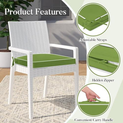 Basic Beyond Outdoor Cushions for Patio Furniture: Waterproof & UV Resistant Outdoor Chair Cushions Set of 4-19 x 19 x 3 Inch Thick Patio Chair Cushions with Ties & Handle, Grass Green/White - color: Grass Green/White