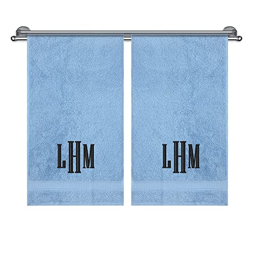 Monogrammed Hand Towels, Decorative Towel Set, Personalized Gift, Super Soft, Highly Absorbent, 100% Turkish Genuine Cotton Customized 2 Piece Hand Towel Sets for Kitchen, Face, Gym & Spa, Blue - color: Blue, size: Hand Towels - Set of 2