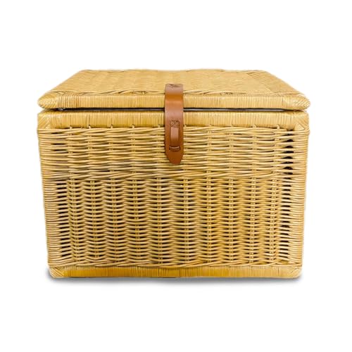 The Basket Lady Deep Wicker Storage Trunk, L, Sandstone | Outside: 24" L x 17" W x 17.5" H | Inside: 22”L x 15”W x 15”H - Handcrafted by artisans from natural rattan - color: Sandstone, size: L