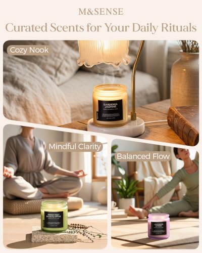 M&SENSE Sandalwood Jasmine Home Scented Candles, 11.6oz Natural Soy Wax | 70 Hours Long Lasting, Slow Burn, Non Toxic Jar Candle, Aromatherapy, Fresh Smelling for Meditation Relaxation Stress Relief - color: Sandalwood Jasmine Serene, size: Medium Jar