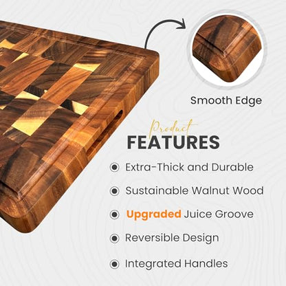 (1.7" Extra Thick & Large) 20"x15" American Black Walnut Wood End Grain Cutting Board for Kitchen with Juice Groove, Heavy-Duty Butcher Block, Wooden Chopping Board, Charcuterie Boards - size: 20"L x 15"W