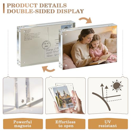 Acrylic Frame, 6x8 Picture Frame 5 Pack, 20MM Thicker Block, Double Sided Magnetic Clear Freestanding Photo Frame for Desk or Tabletop Display - size: 6x8" 5pack